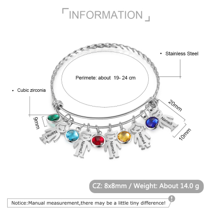 Personalised Kid Charms Bangle Bracelet With Names Customised 5 Birthstones Gift for Her-Jessemade AU