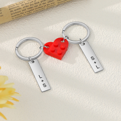 Brick Heart Keyring Set Custom 2 Letters Matching Couple Keychain Valentine's Day Gifts For Couples/Friends-Jessemade AU