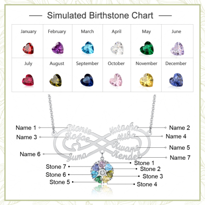 Personalised Infinity Necklace With 7 Birthstones Engraved Names Necklace Gift For Women-Jessemade AU