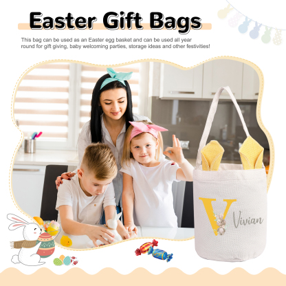 Personalised Bunny Tote Bag Custom Name & Letter Bunny Bucket Bag Easter Gifts for Kids-Jessemade AU