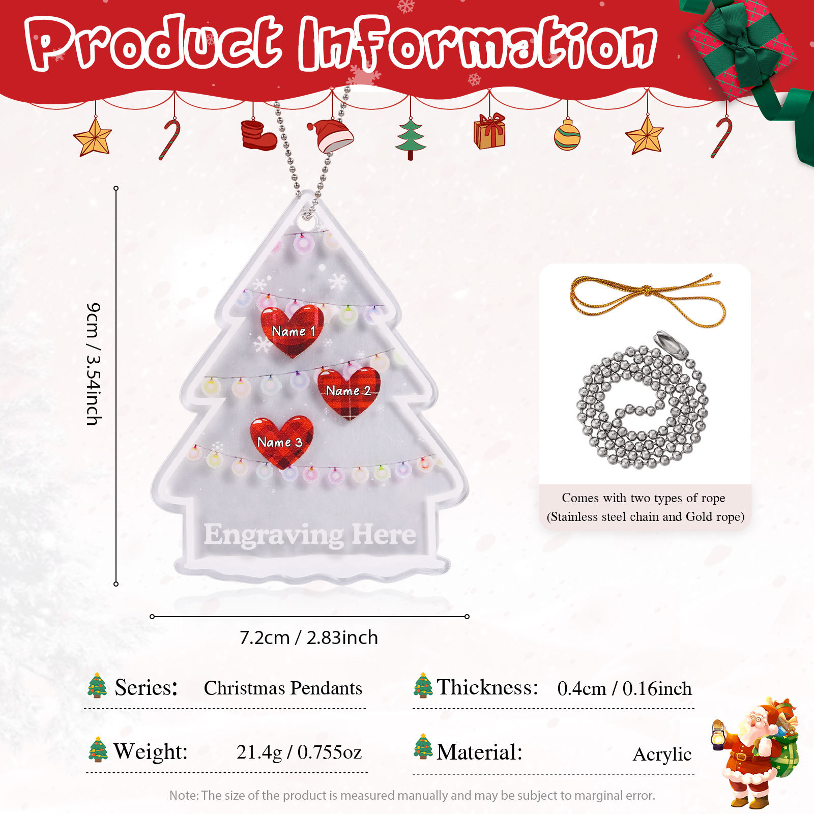 3 Names - Personalised Acrylic Christmas Ornaments Customised Text & Name Xmas Pendant Gifts for Family Friends-Jessemade AU