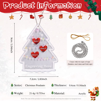 3 Names - Personalised Acrylic Christmas Ornaments Customised Text & Name Xmas Pendant Gifts for Family Friends-Jessemade AU