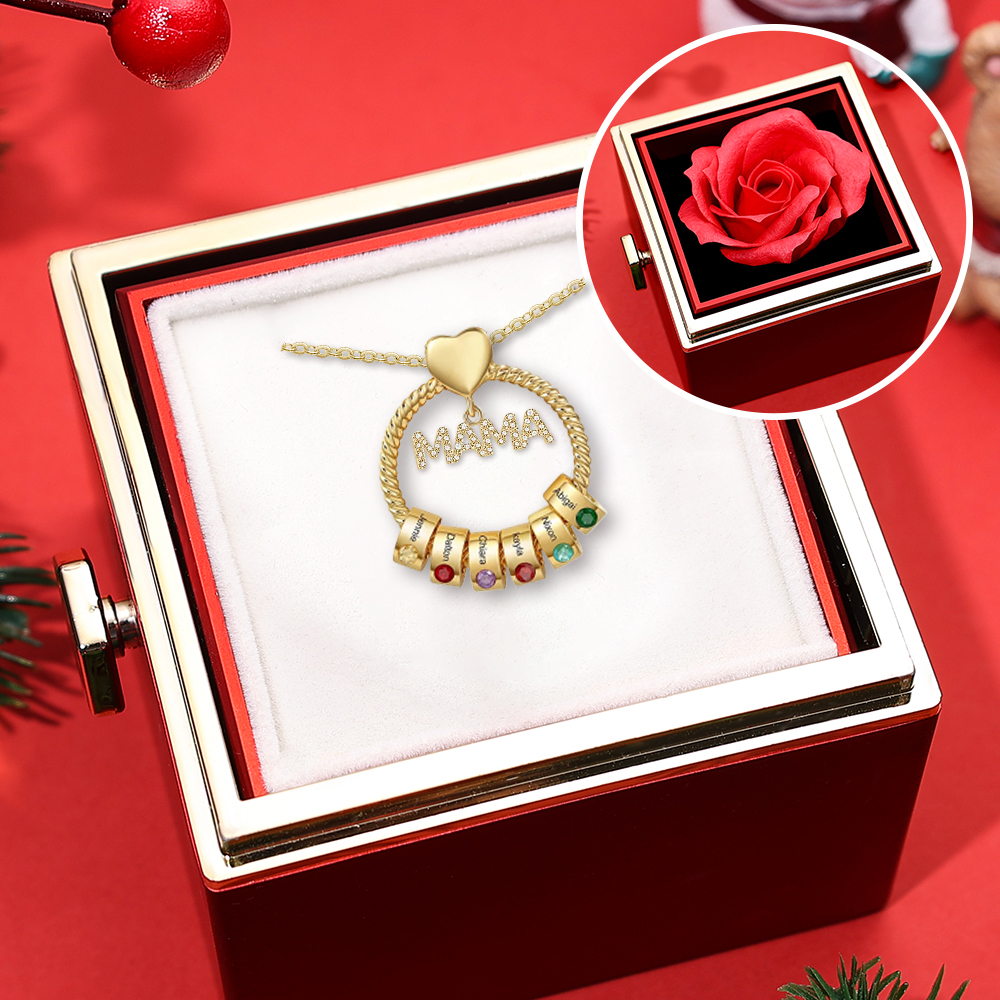 6 Names - Personalised Mama Circle Pendant Necklace Custom Names & Birthstones Necklace Mother's Day Gifts-Jessemade AU