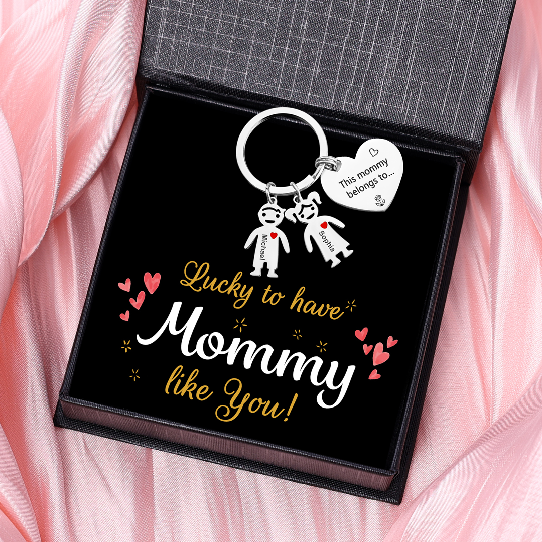 Personalised Heart Keychain With Engraved 2 Kid's Names Charms "This Mummy Belongs to" For Her Mother's Day Gifts for Mum -Jessemade AU