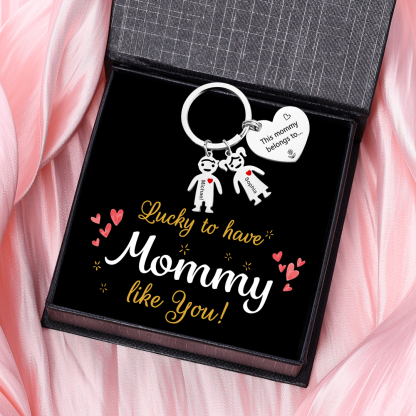 Personalised Heart Keychain With Engraved 2 Kid's Names Charms "This Mummy Belongs to" For Her Mother's Day Gifts for Mum -Jessemade AU