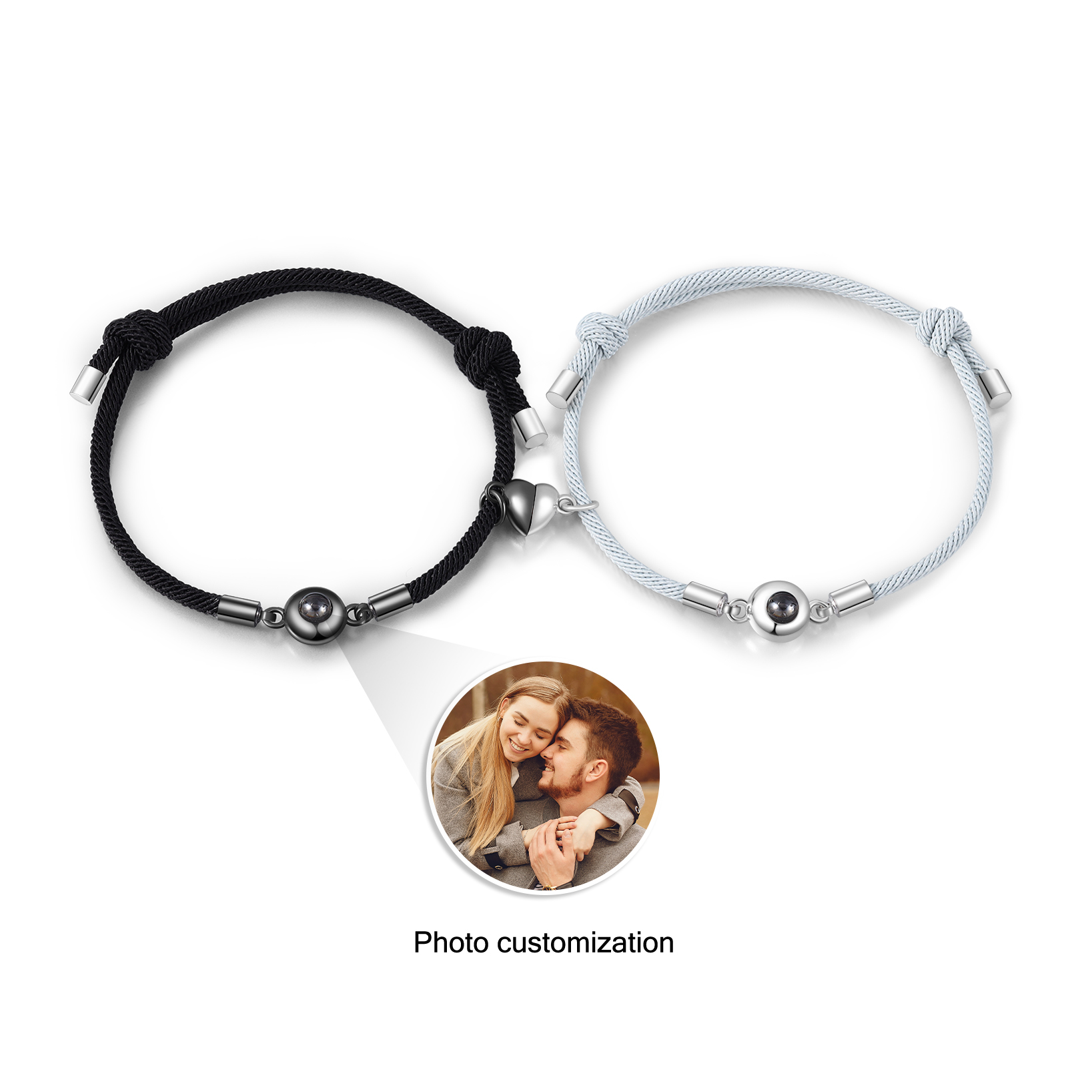 2 PCS Personalised Couple Projection Bracelet Customised 1 Photo Bracelet Adjustable Bracelet Romantic Gift For Her/Him-Jessemade AU