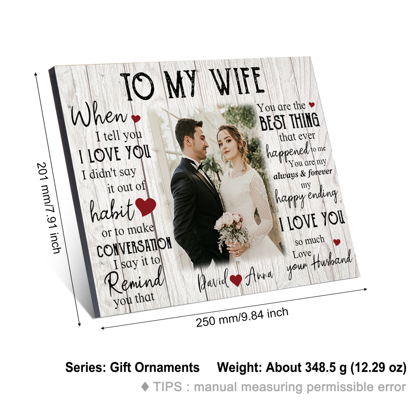 To My Wife Wooden Plaque Custom Photo & Text Art Decorations Picture Board Desktop Ornaments Gifts for Her-Jessemade AU
