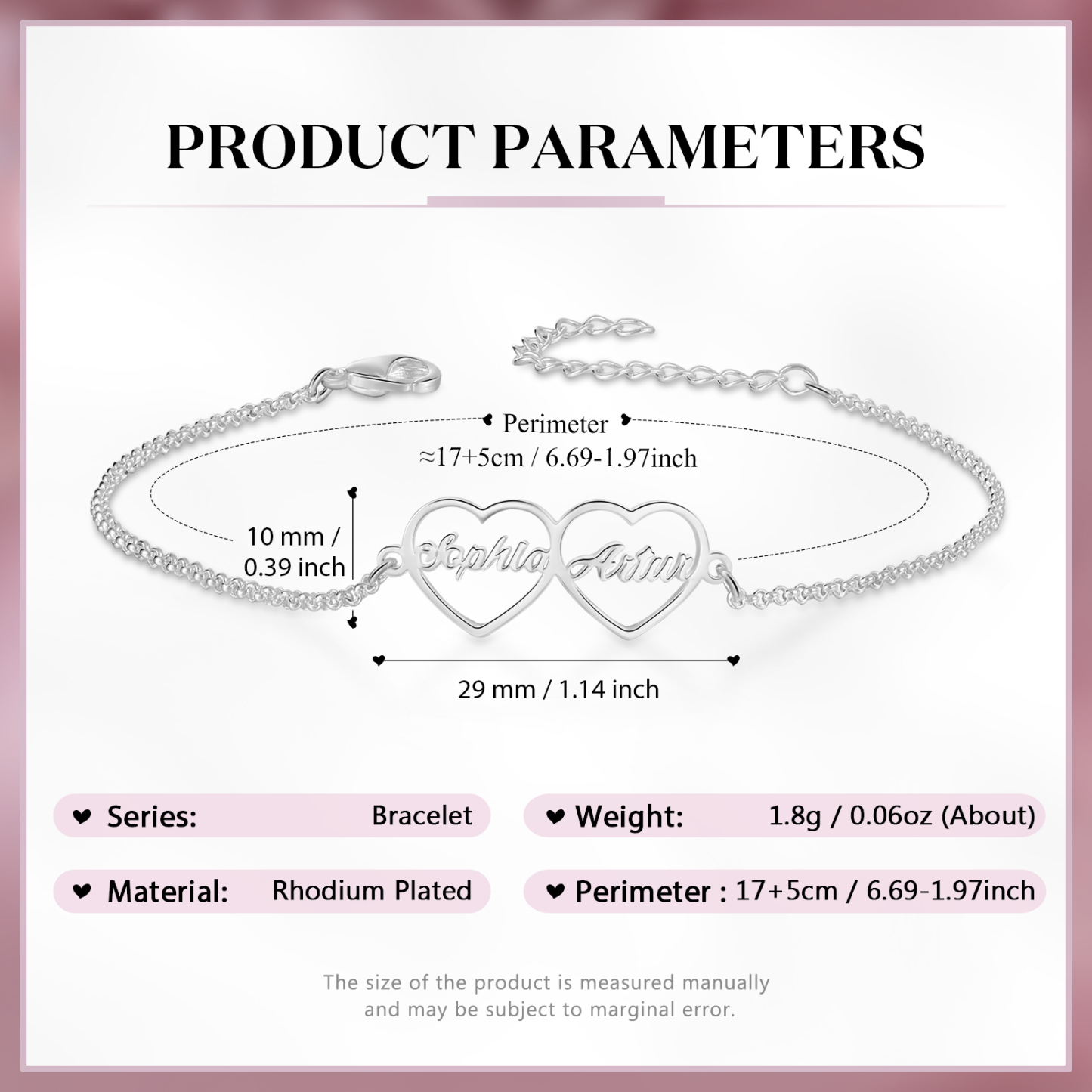 2 Names - Personalised Heart Bracelet Custom Name Bracelets Birthday Valentine's Day Gift For Her-Jessemade AU