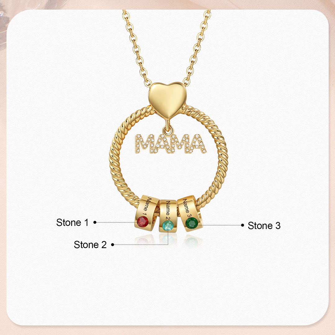 3 Names - Personalised Mama Circle Pendant Necklace Custom Names & Birthstones Necklace Mother's Day Gifts-Jessemade AU