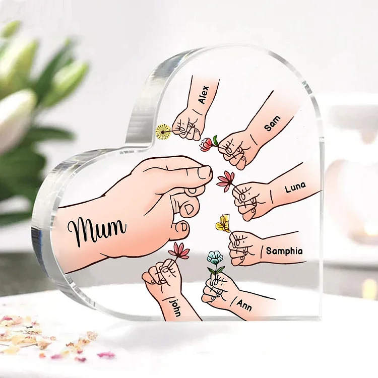 7 Names - Personalised Acrylic Heart Keepsake Handing Flowers to Mother Ornaments Gifts for Grandma/Mother-Jessemade AU