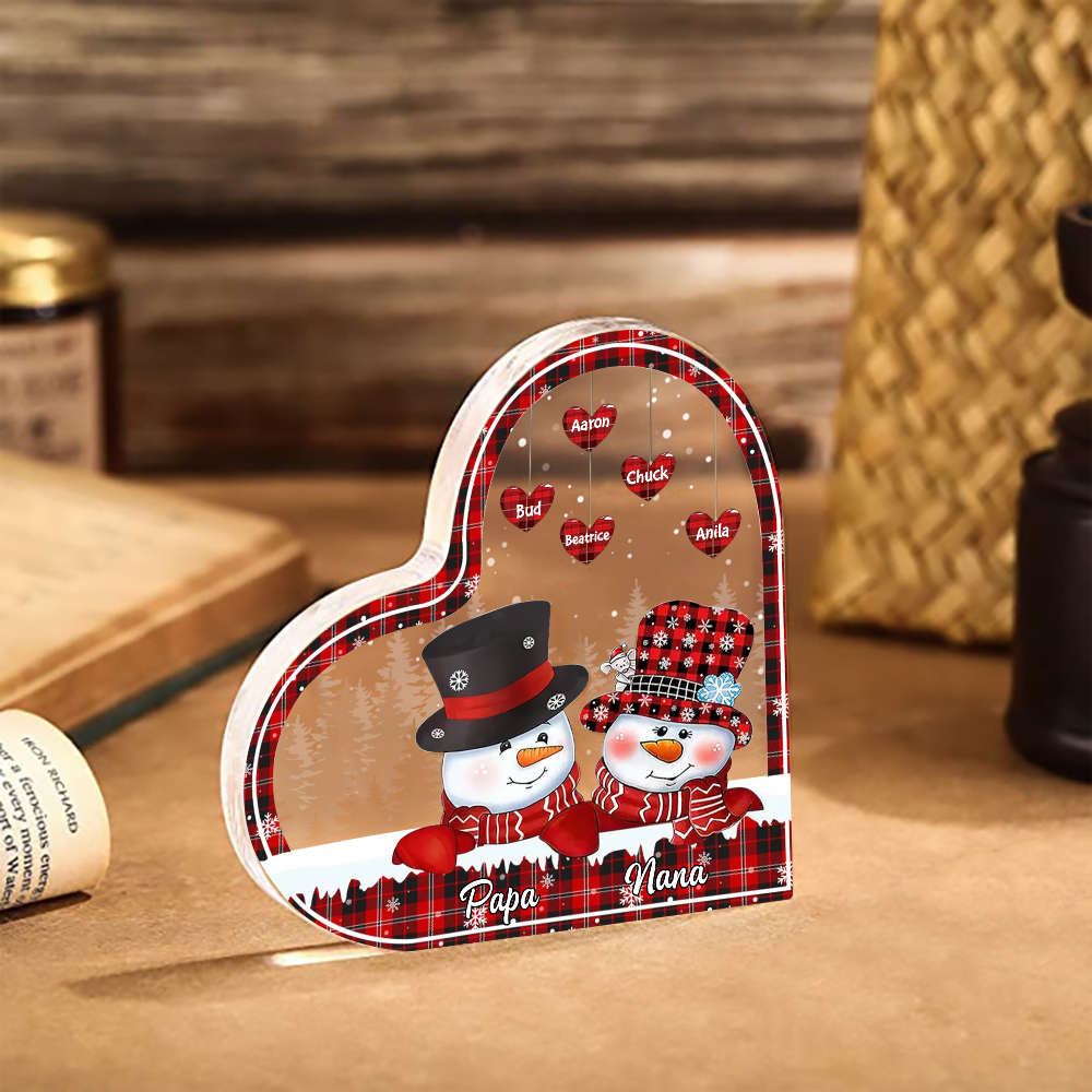 Acrylic Heart Keepsake Customised 7 Names Christmas Snowman Decor Personalised Gifts for Grandma Mum-Jessemade AU
