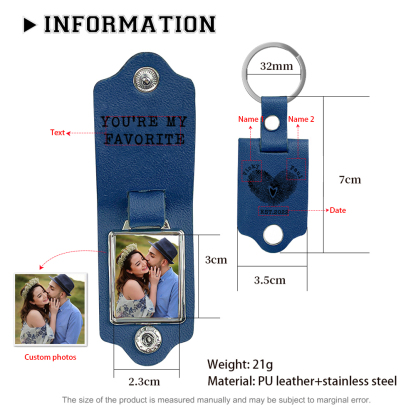 Personalised Photo Keychain Customised Text & Date & 2 Names Leather Keyring Valentine's Day Gifts for Couples-Jessemade AU