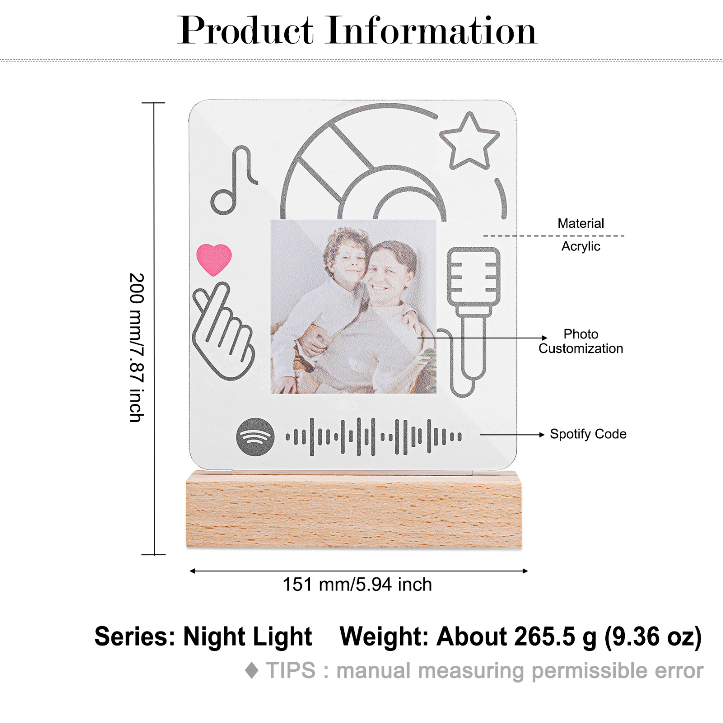 Personalised Spotify Code Photo LED Night Light-Can Play Music-Interesting-Jessemade AU