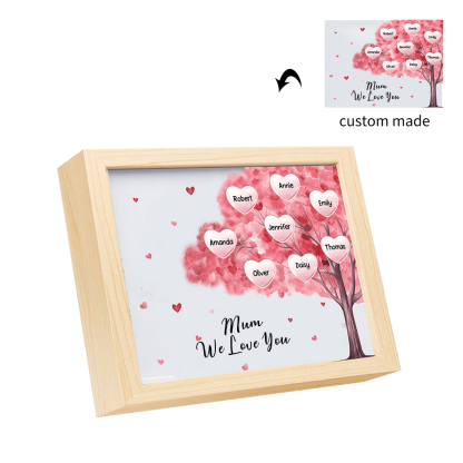 Personalised Frame Night Light Custom 1 Text  & 8 Names Pink Family Tree Ornament Gifts for Mother/Grandma-Jessemade AU