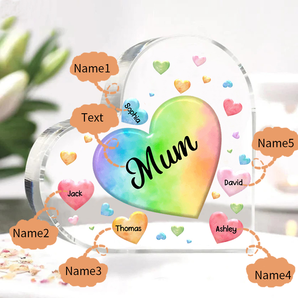 5 Names - Personalised Acrylic Heart Keepsake Custom Text Colourful Hearts Ornament Gift for Mother/Grandma-Jessemade AU