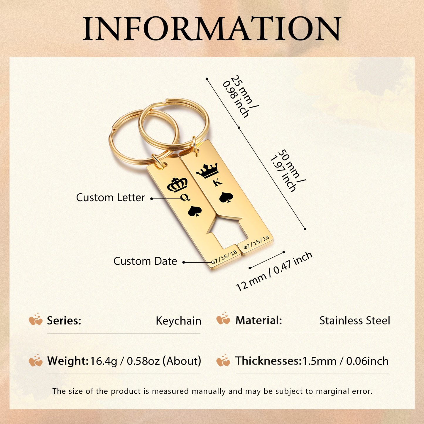 Personalised Couple Keychain Custom 2 Letters & 2 Dates Crown Keyring Valentine's Day Gift for Husband/Wife-Jessemade AU