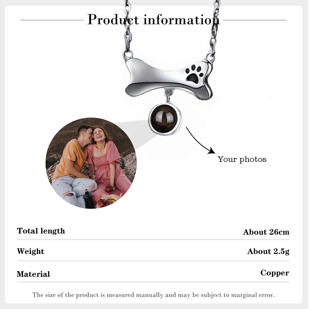 Personalised Dog Bone Projection Necklace Custom Photo Necklace Creative Gift-Jessemade AU