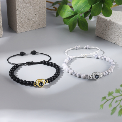 Personalised Projection Beaded Bracelet Customised Photo Bracelet Black Adjustable Bracelet Personalised Gift for Couples-Jessemade AU