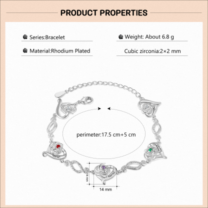 Flowers Bracelet Personalised 3 Birthstones Bracelet Engraved Names Flowers Charm Gifts For Her-Jessemade AU