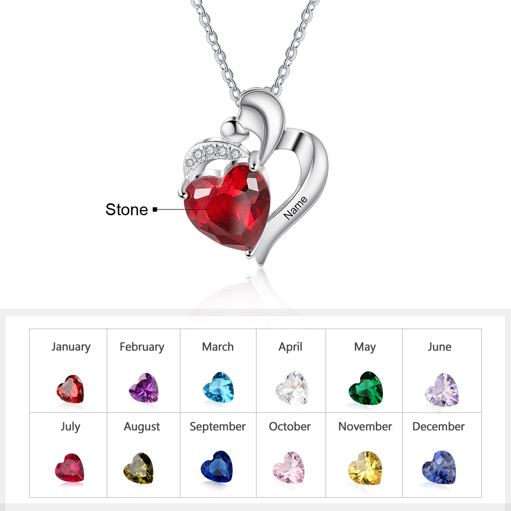 Personalised Heart Necklace With 1 birthstone Engraved Names Gift For Women-Jessemade AU