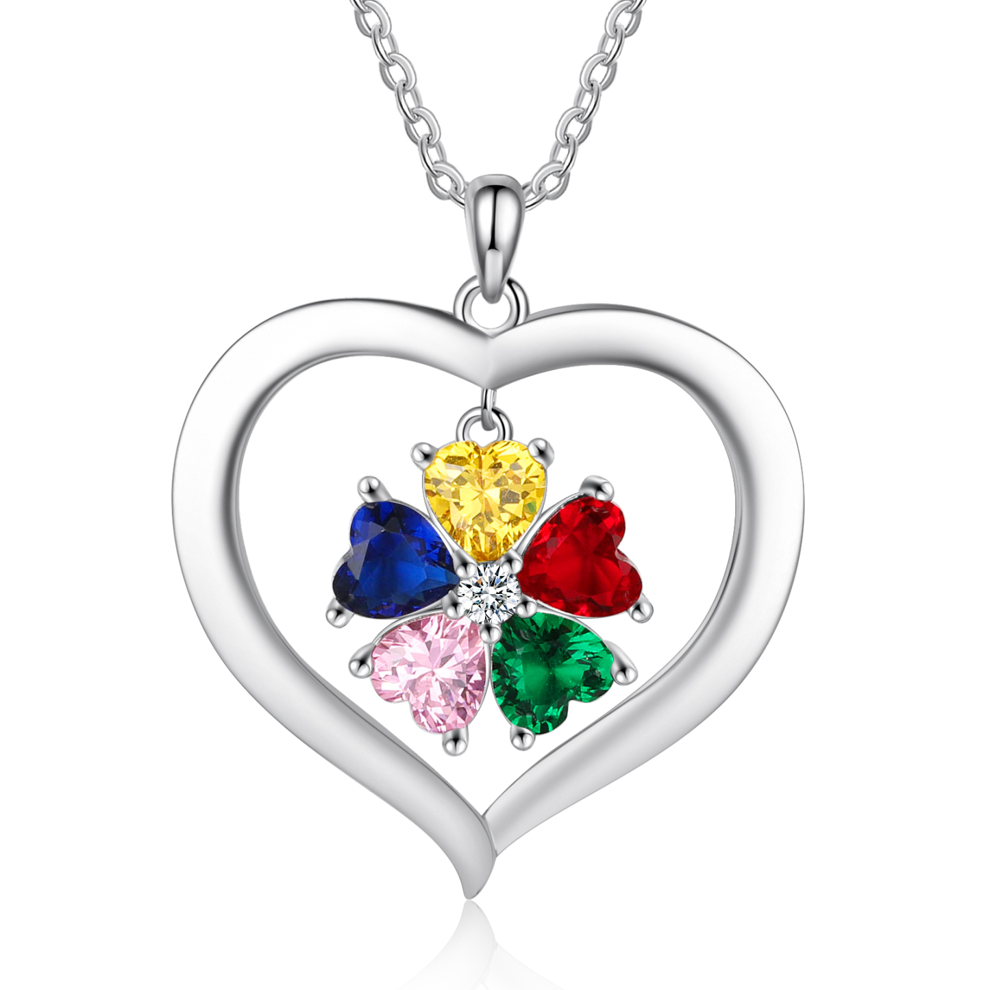 Personalised Necklace With 5 Heart Birthstone Engraved Names Heart Necklace Gift For Women-Jessemade AU