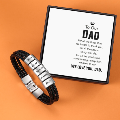 Personalised Braided Leather Bracelet Engraved 5 Names Men's Bracelet Gifts For Him-Jessemade AU