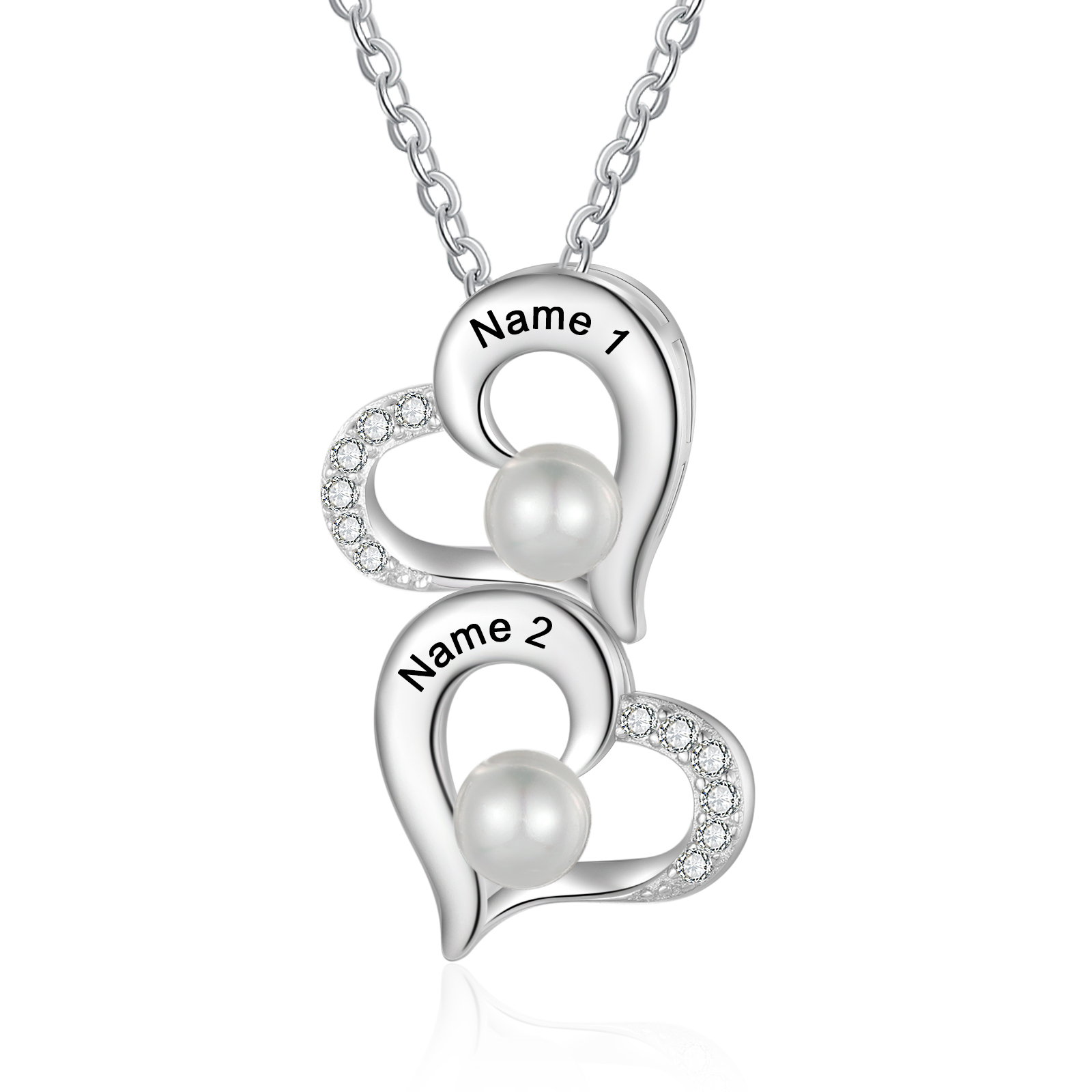 Custom Heart Necklace Engrave 2 Names Family Necklace-Jessemade AU