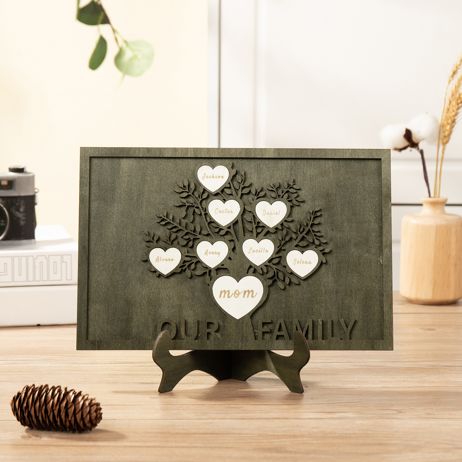 Family Tree Wood Frame Personalised Family Tree Sign Custom 8 Names Plaque-Jessemade AU