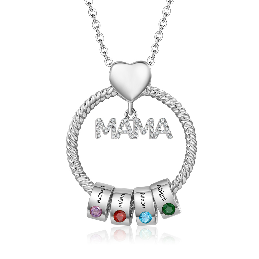 4 Names - Personalised Mama Circle Pendant Necklace Custom Names & Birthstones Necklace Mother's Day Gifts-Jessemade AU
