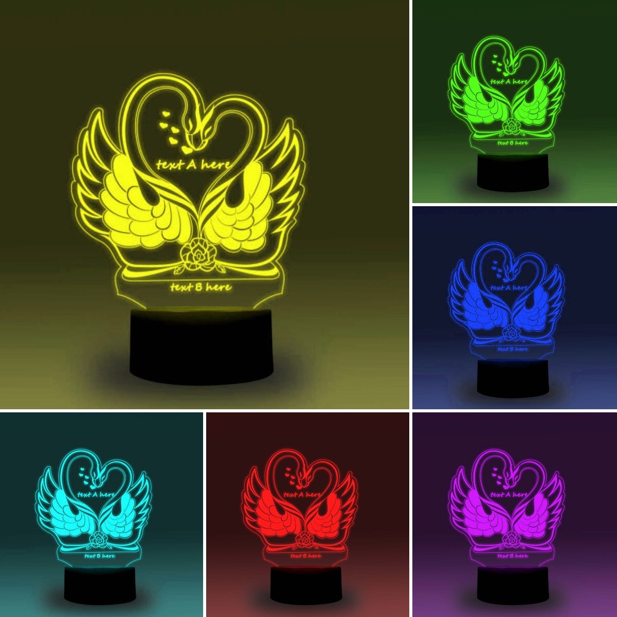 Personalised 7 Colours Changing Night Light Custom Name Swan LED Lamp Gifts For Couple-Jessemade AU