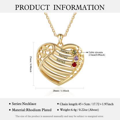 LOVE Heart Necklace Custom 3 Names & Birthstones Family Necklace Gifts For Her-Jessemade AU