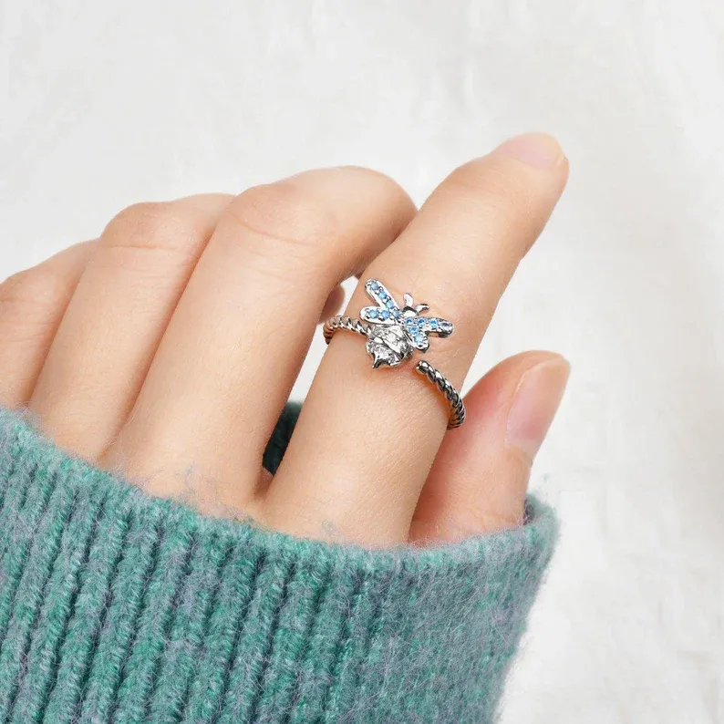 For Daughter-S925 Bee Fidget Ring Anxiety Spinning Ring" It Can Drive Away Your Anxiety"-Jessemade AU