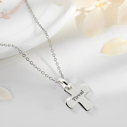 Personalised Cross Pendant Necklace with Name Stainless Steel Necklace Silver Gift for Boys Girls-Jessemade AU