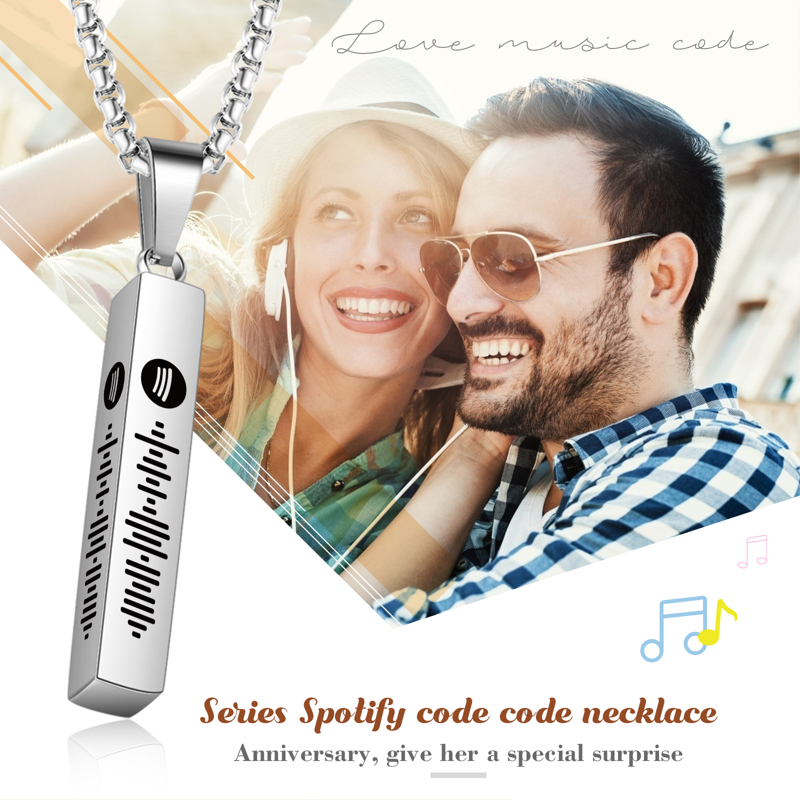 Personalised 3D Vertical Bar Necklace Customised Music Spotify Code Necklace for Her Him-Jessemade AU