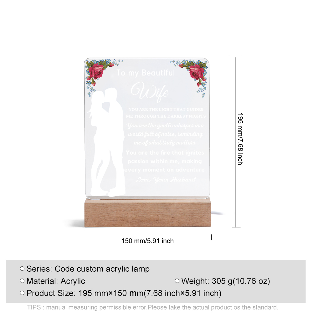 To My Beautiful Wife Night Light "You Are The Light That Guides Me Through The Darkest Nights" LED Lamp Romantic Gifts-Jessemade AU
