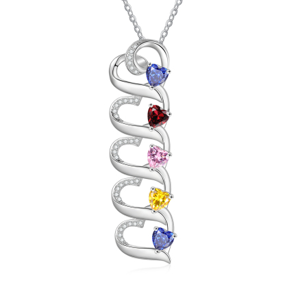 Personalised Heart Pendant Necklace Custom 5 Birthstones & 5 Names Necklace Gifts for Her-Jessemade AU