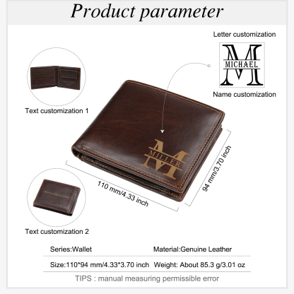 Men Wallet Personalised Monogram Genuine Leather Wallet Father's Day Gift-Jessemade AU