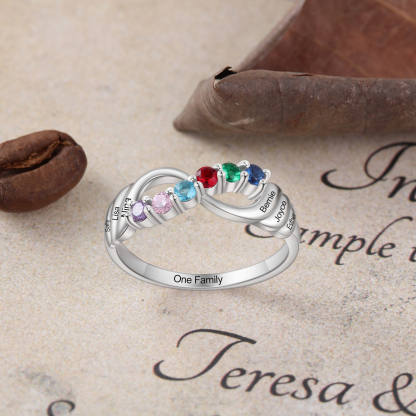 Personalised Mothers Ring With 6 Birthstones Engraved Names Ring Gift For Women-Jessemade AU