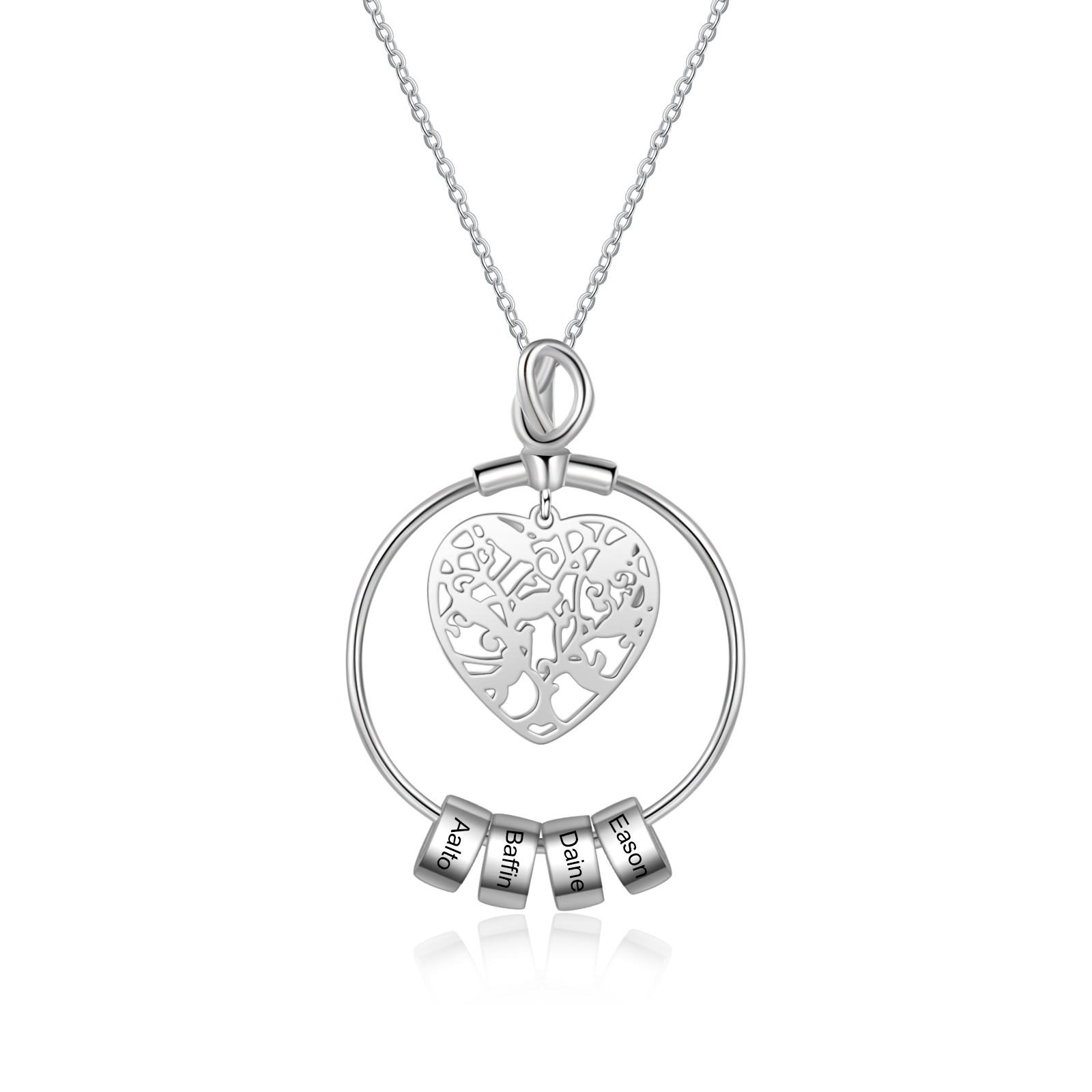 Customised Family Tree Necklace with 4 Beads Engraved 4 Names Heart Necklace Gifts For Her-Jessemade AU