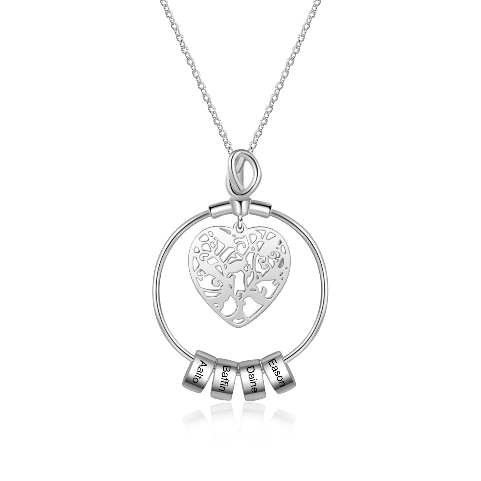 Customised Family Tree Necklace with 4 Beads Engraved 4 Names Heart Necklace Gifts For Her-Jessemade AU