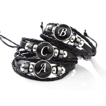 26 Letter Leather Braided Bracelets A-Z Initial Alphabet Beaded Bracelet Gifts for Women Men-Jessemade AU