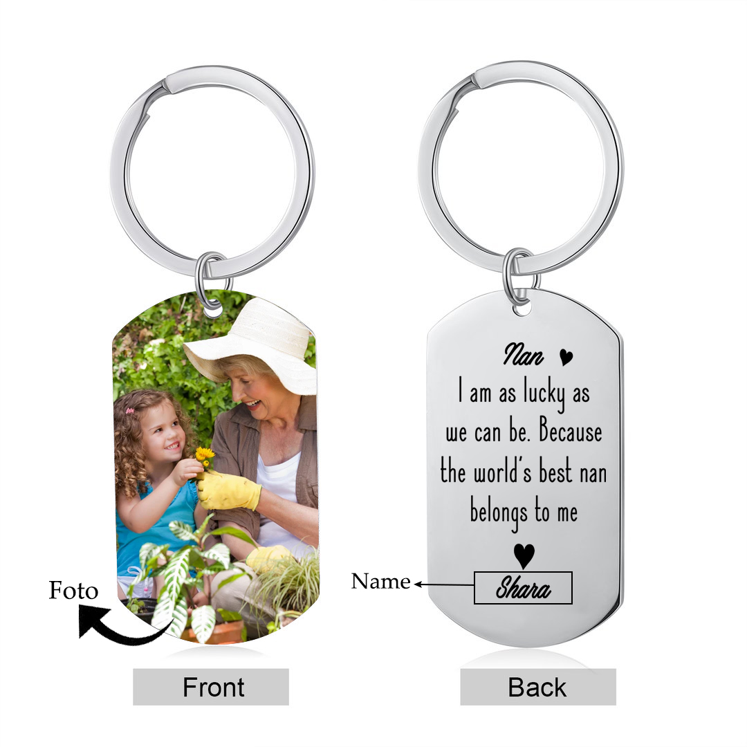 Personalised Photo & Name Keychain Gift for Grandma - I Am As Lucky As We Can Be Because The World's Best Nan Belongs To Me-Jessemade AU