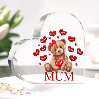 10 Names - Personalised Acrylic Heart Keepsake Custom 2 Texts Teddy Bear Ornaments Gifts for Grandma/Mother-Jessemade AU