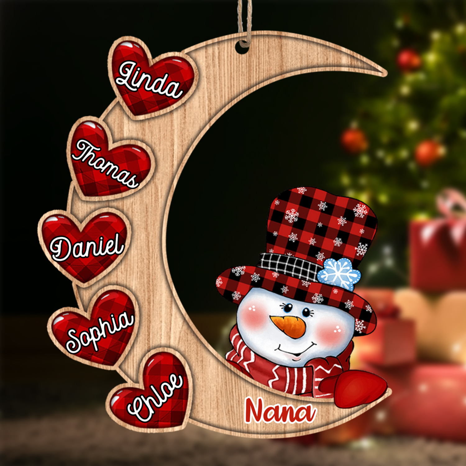 Personalised Wooden Christmas Snowman Ornament Custom 2–13 Names Moon Christmas Ornaments Gift for Family-Jessemade AU
