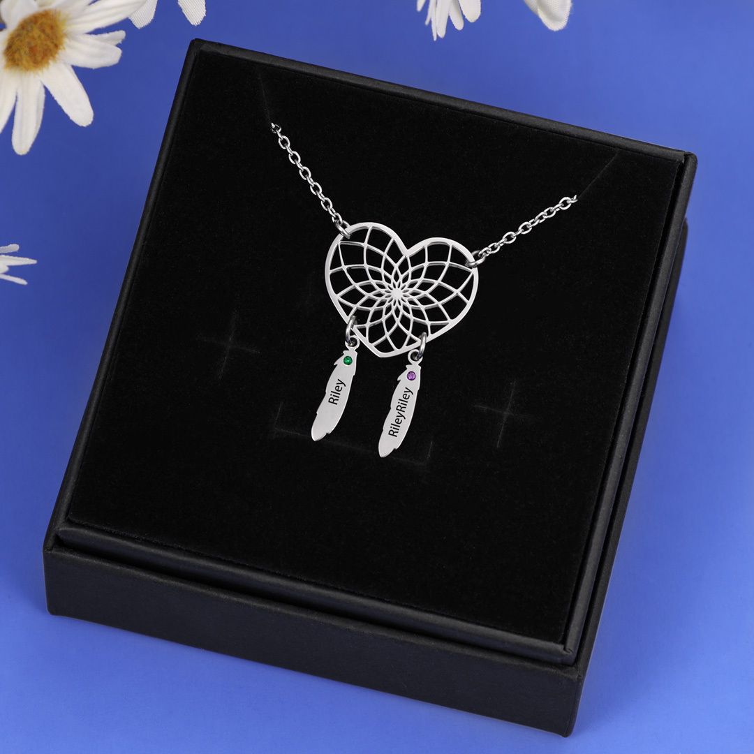 Personalised Dream Catcher Necklace With Birthstones Custom 2 Names Necklace Gifts For Her-Jessemade AU