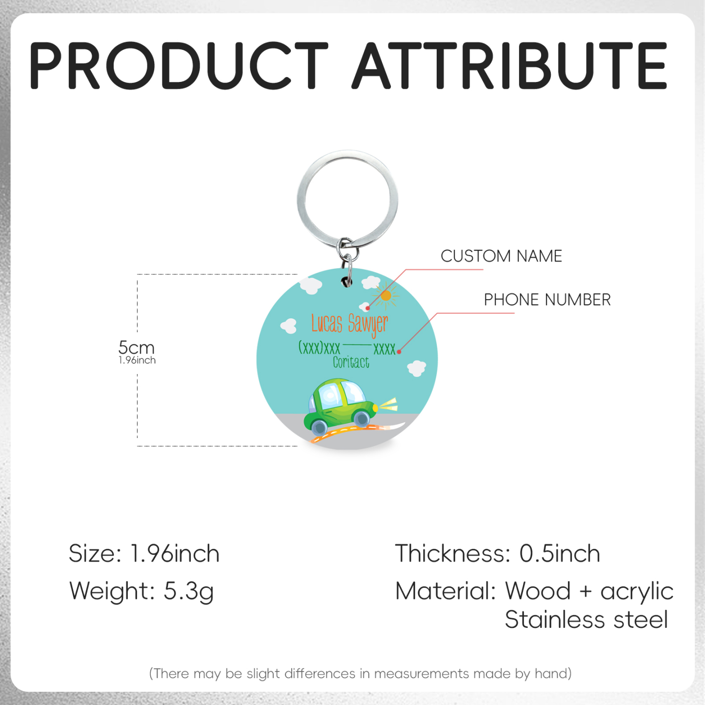 Customised Name and Phone Number Keychain Green Car Back-to-School Gift for Kids-Jessemade AU