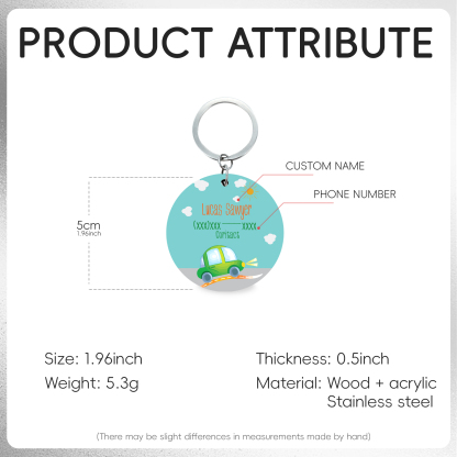 Customised Name and Phone Number Keychain Green Car Back-to-School Gift for Kids-Jessemade AU