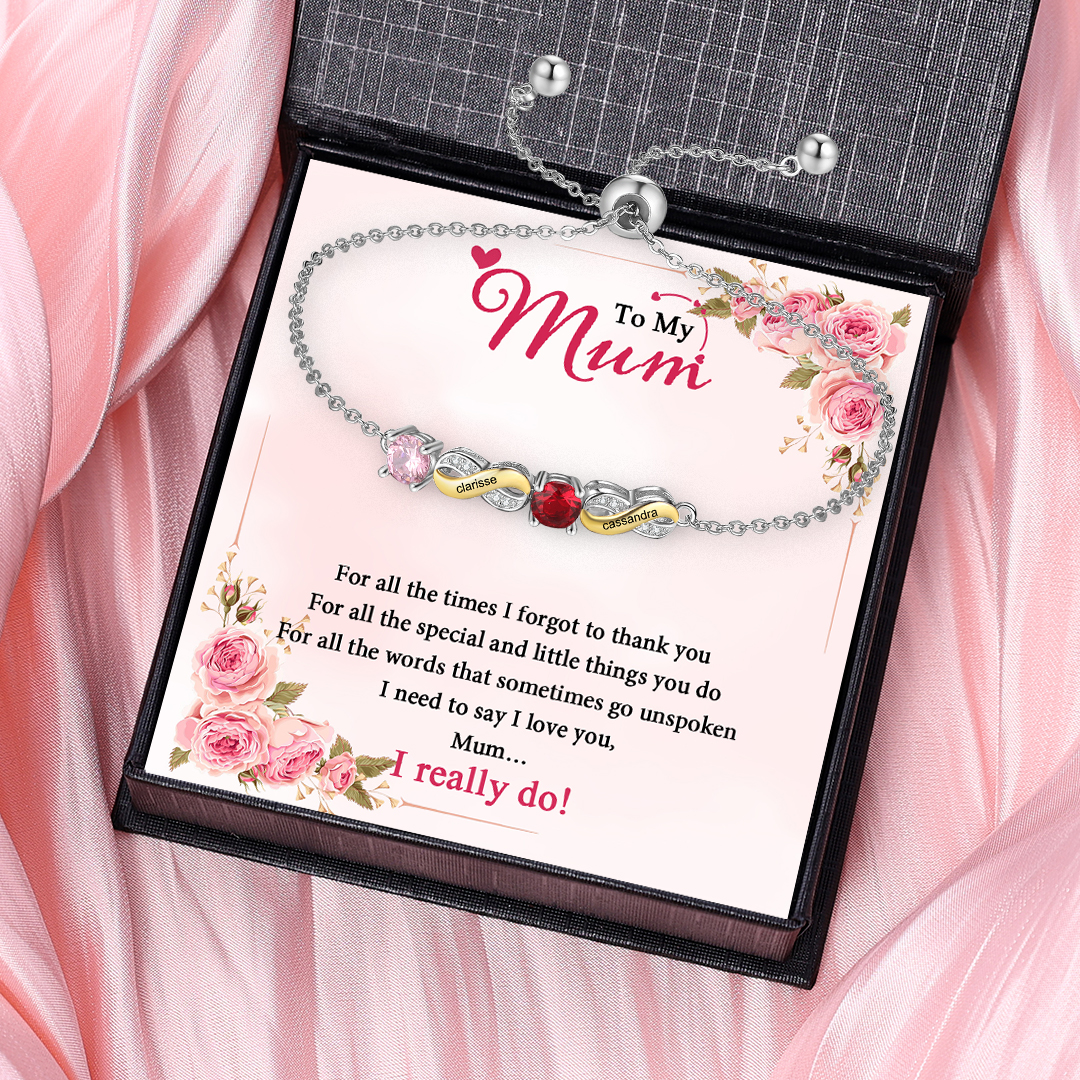 2 Names - Personalised Infinity Bracelet Custom Names & Birthstones Family Bracelet Gifts For Mother-Jessemade AU