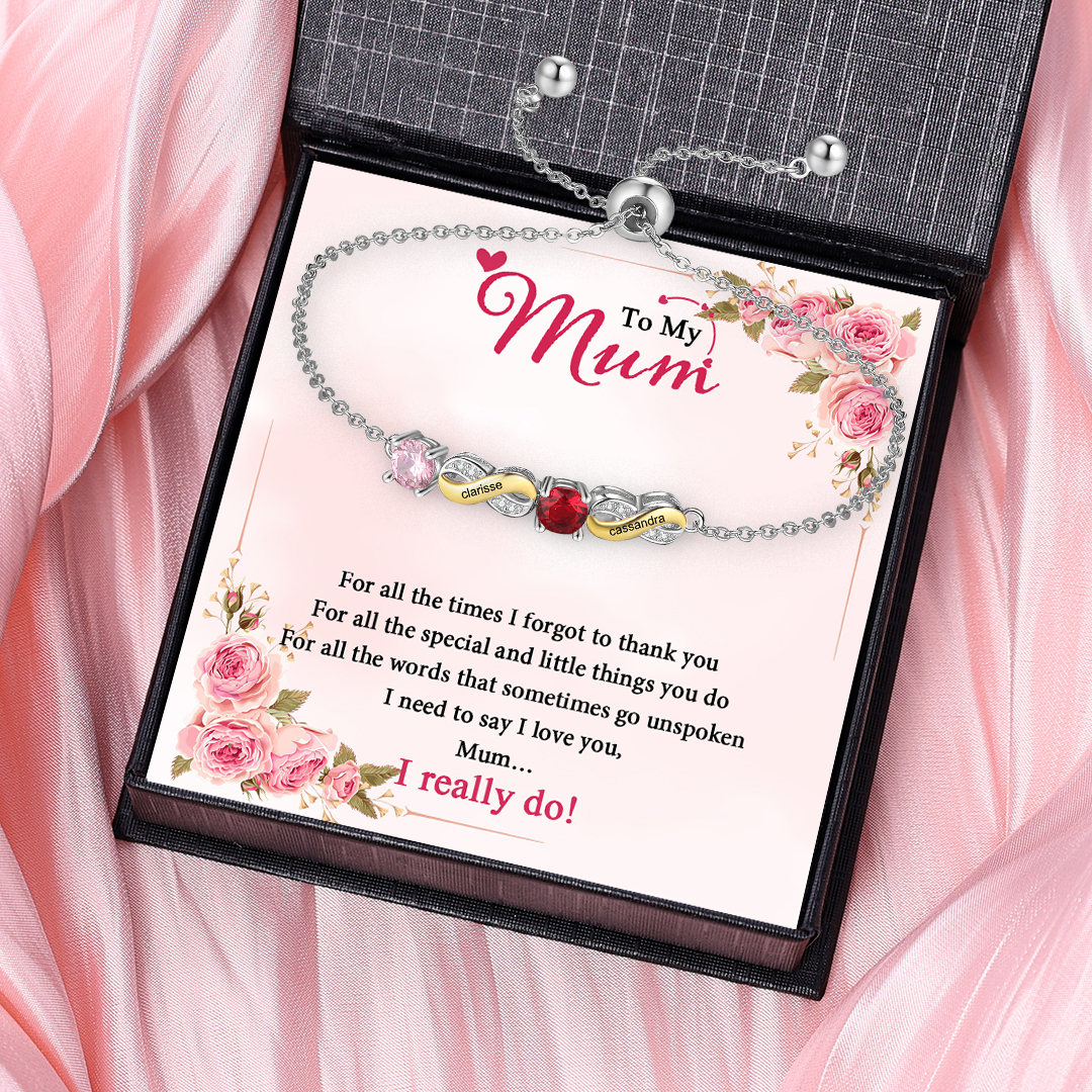 2 Names - Personalised Infinity Bracelet Custom Names & Birthstones Family Bracelet Gifts For Mother-Jessemade AU