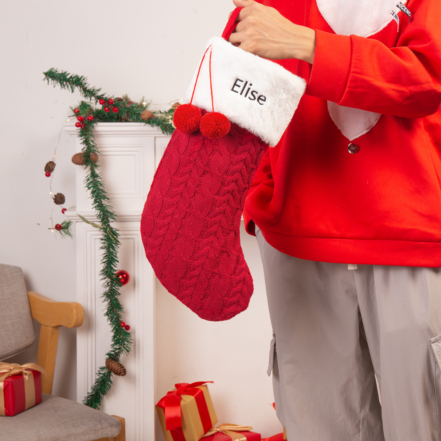 Personalised Christmas Fireplace Decor Customised 1 Name Christmas Stocking Gift for Family and Friends-Jessemade AU